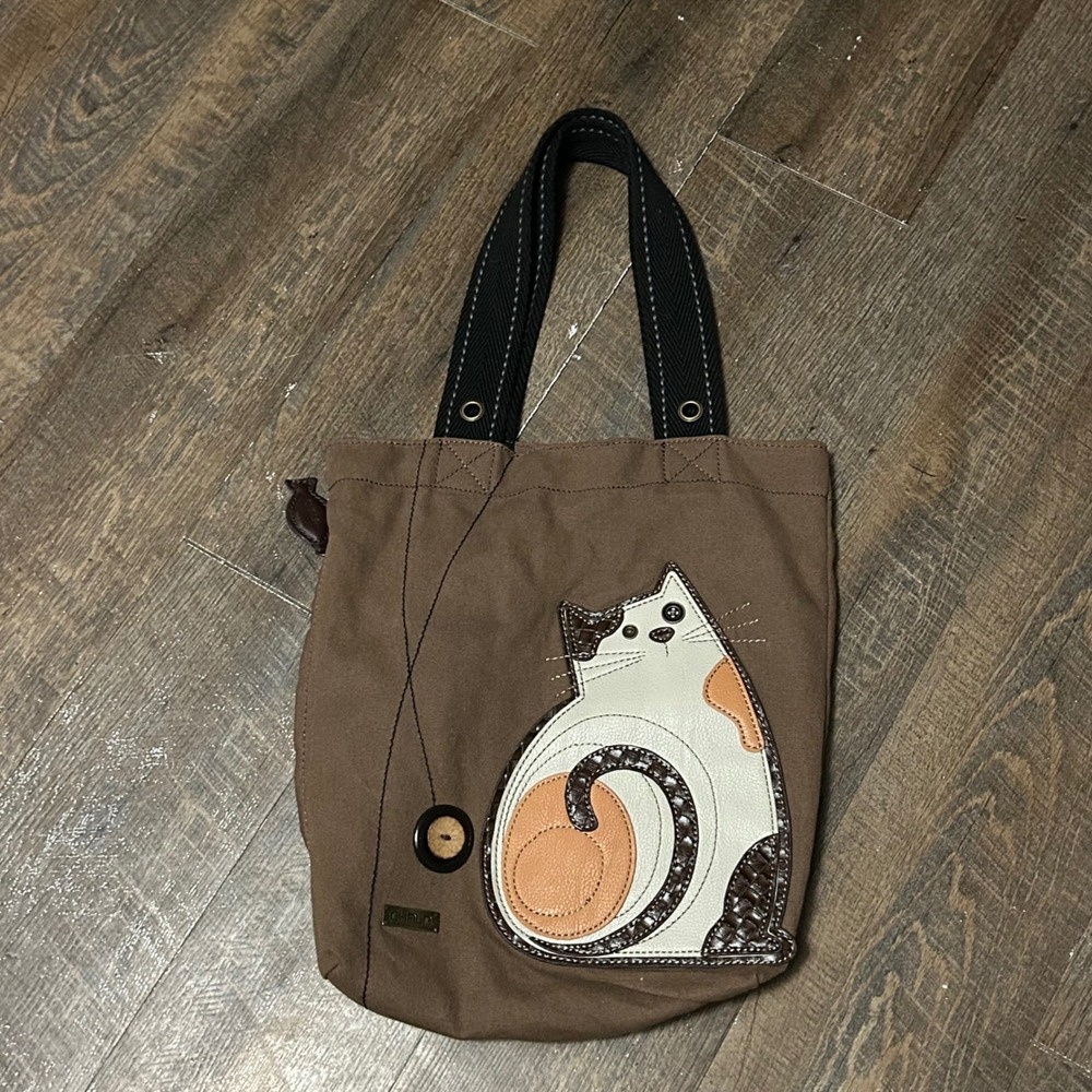 Chala Handbags Retired "Lazzy Cat" vegan leather canvas tote bag